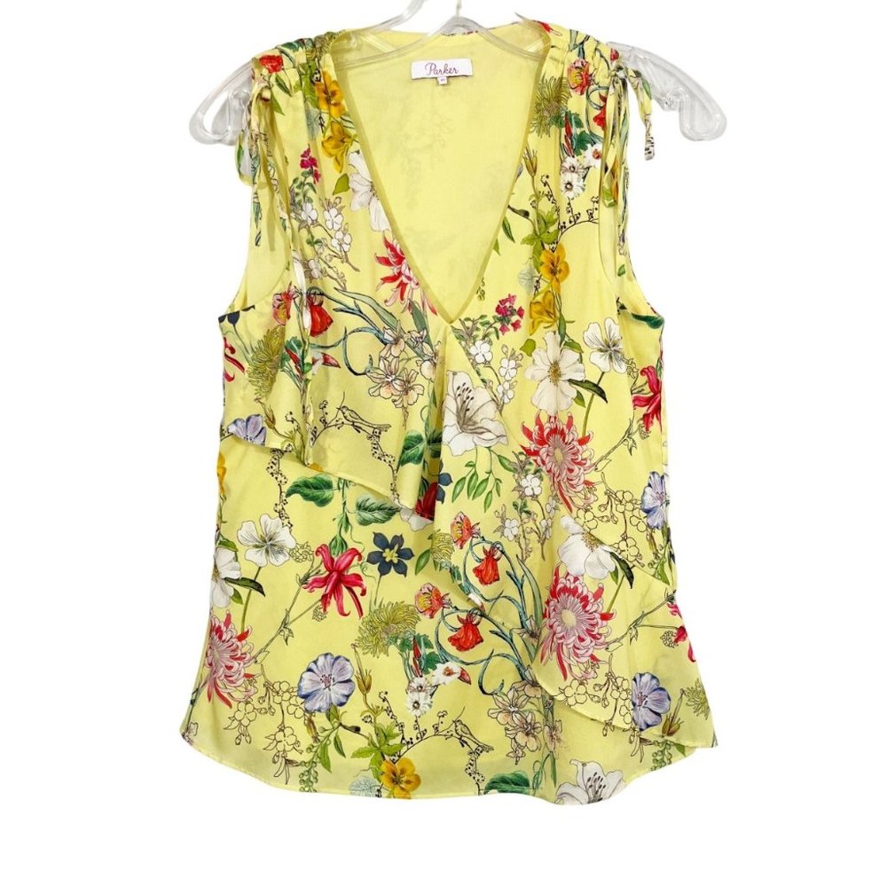 Parker Yellow Floral Ruffle V-Neck Tank Top‎ Sleeveless Blouse - Size XS